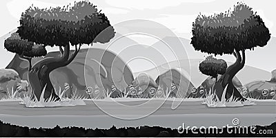 Black and White Seamless spring forest landscape Vector Illustration