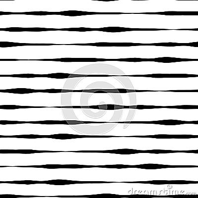 Black and white seamless vector background. Black hand drawn horizontal strokes in rows on white background. Wavy doodle lines. Vector Illustration