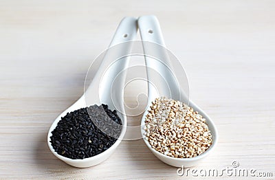 Black and white sesame seeds Stock Photo