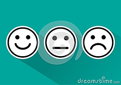 Black and white set of smiley emoticons icon positive, neutral and negative, different mood. Vector illustration Cartoon Illustration