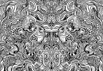 Black and white shamanic abstract symmetrical psychedelic ornaments coloring page Vector Illustration