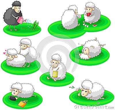 Black and white sheep activity collection set (vec Vector Illustration