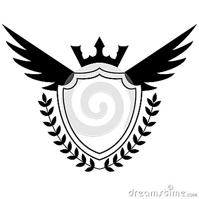 Black and white shield with wings Vector Illustration