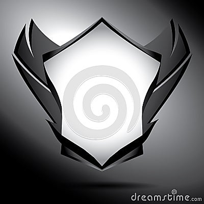 Black and white shield with wings Vector Illustration