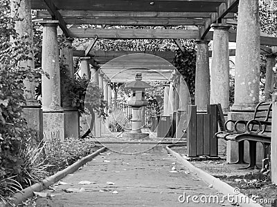 Black and white shot of the beautiful outdoor architecture in Cape Town Gardens. Editorial Stock Photo