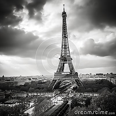 Black and white shot of the Eiffel Tower Stock Photo
