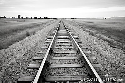 black and white shot of empty rural rail track Stock Photo