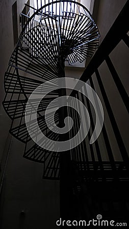 Black and White shot of steel spiral staircase Stock Photo