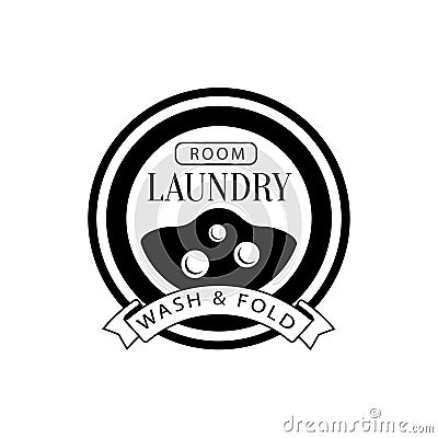 Black And White Sign For The Laundry And Dry Cleaning Service With Washing Machine Viewing Window Vector Illustration