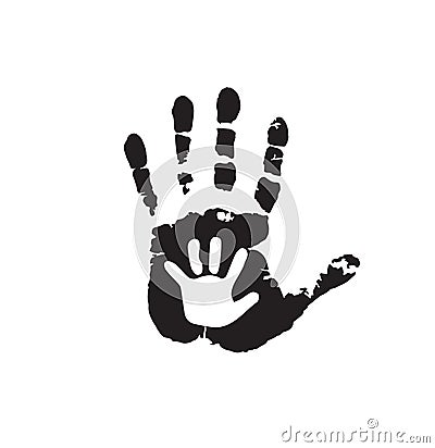 Black and white silhouette of adult and baby hands on white Vector Illustration
