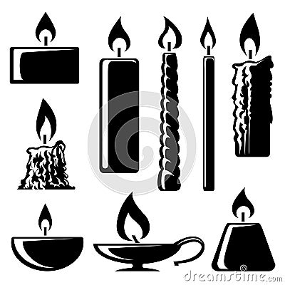 Black and white silhouette burning candles Vector Illustration