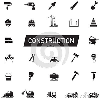 Silhouette Civil engineering, maintenance labor, excavator transport and construction site industry graphic tool equipment sign Vector Illustration