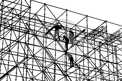 Black and white silhouette of construction workers Stock Photo