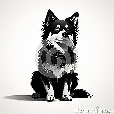 Black And White Silhouette Of Dog: Flat Brushwork, Photorealism, Chinese Iconography Stock Photo