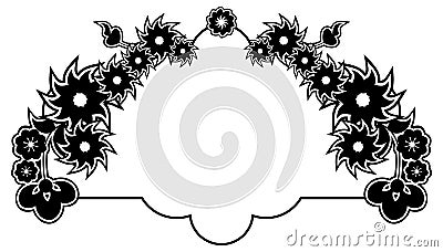 Black and white silhouette frame with decorative flowers. Vector Illustration