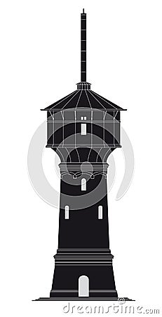 Black white silhouette of an old water tower Vector Illustration