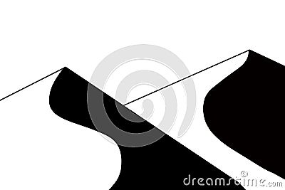 Black and white silhouette Sand dunes illustration on white background Cartoon Illustration