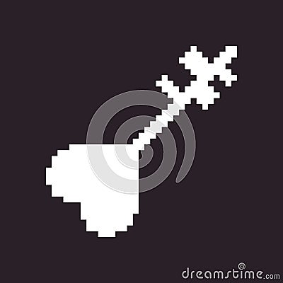 black and white simple 1bit vector pixel art icon of fantasy retro vintage heart shape key. password login security Vector Illustration
