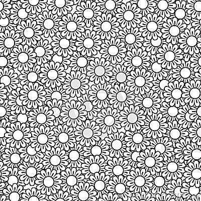 Black and white simple daisy flowers seamless pattern, vector Vector Illustration