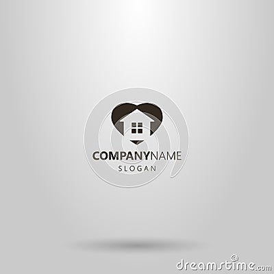 Simple flat art vector heart-shaped negative space logo of a private house Vector Illustration