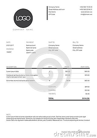 Black and white simple invoice template Vector Illustration