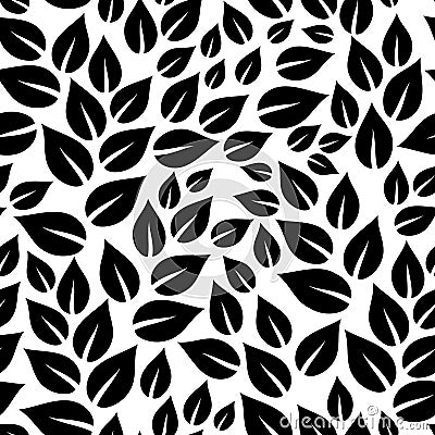 Black and white simple leaves seamless pattern, vector Vector Illustration