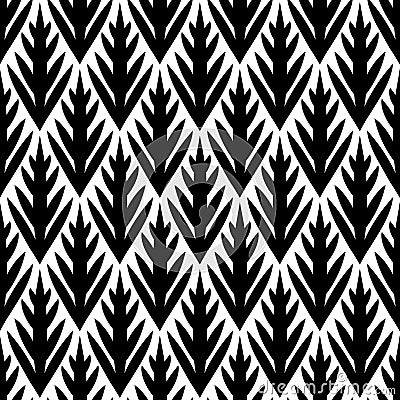 Black and white simple trees geometric ikat seamless pattern, vector Vector Illustration