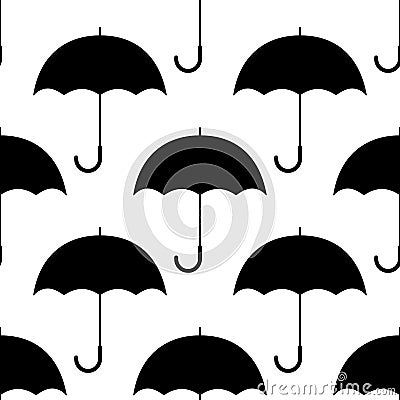 Black and white simple umbrellas silhouettes, seamless pattern, vector Vector Illustration