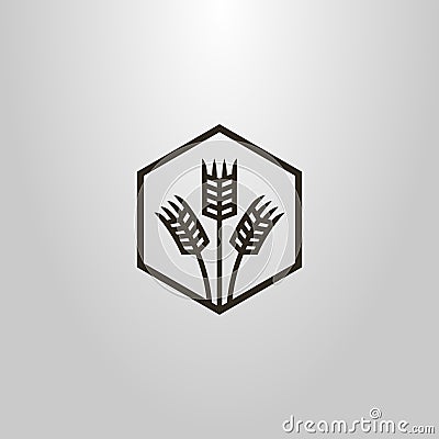 Simple vector line art pictogram of three wheat ears in a hexagon frame Vector Illustration