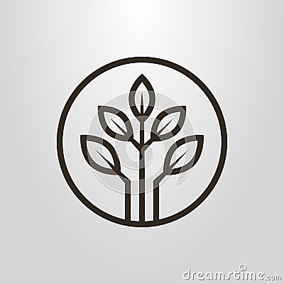 Simple vector pictogram of three branches with leaves in a round frame Vector Illustration