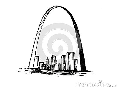 black and white sketch of The Gateway Arch Vector Illustration