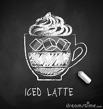 Black and white sketch of Iced Latte coffee Vector Illustration