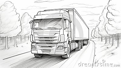 Minimalistic Sketch Of A Truck On The Road Cartoon Illustration