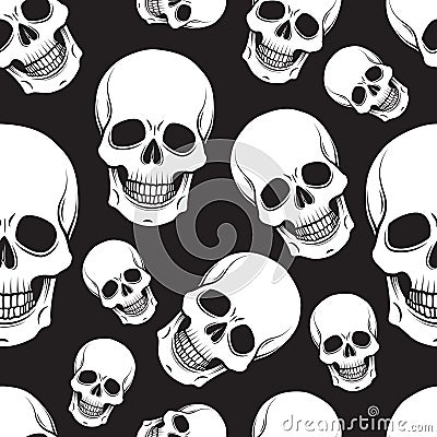 Black and white skull seamless pattern Stock Photo