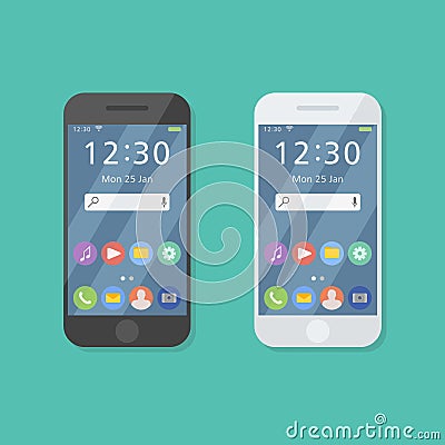Black and white smartphone on background. Flat style icon. Vector illustration. Vector Illustration