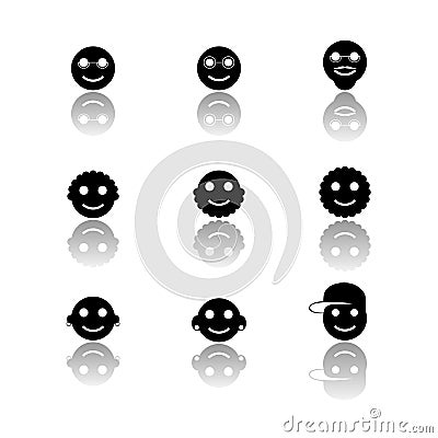 Black and white smiles icons set Vector Illustration