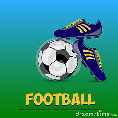 Black and white soccer ball and dark blue football boots on a gr Vector Illustration