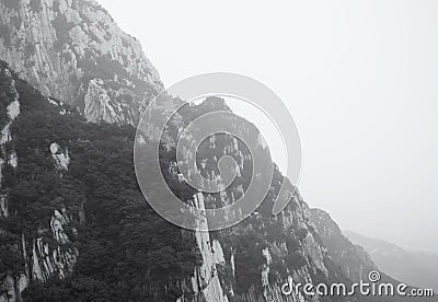 Black and White Songshan Mountain Range and sanhuang plank walkway China Stock Photo
