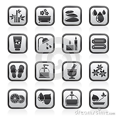 Black an white spa and relax objects icons Vector Illustration