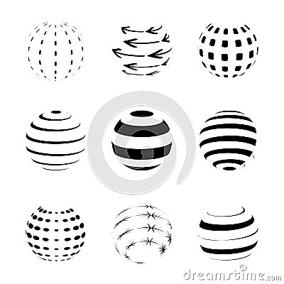 Black and white sphere logo set isolated on white background. Graphic logo design. Vector Illustration