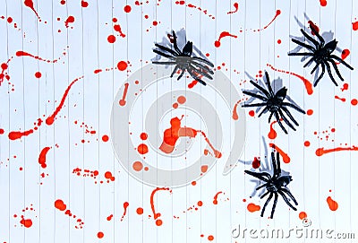 Spiders on a white background covered with blood, Halloween. Stock Photo