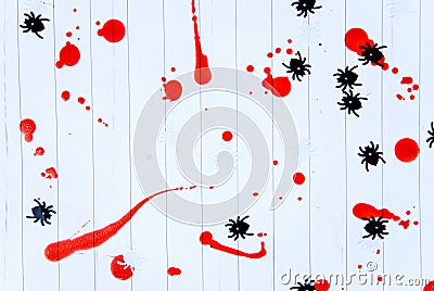 Spiders on a white background covered with blood, Halloween. Stock Photo