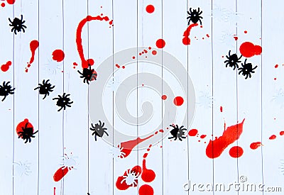 Spiders on a white background covered with blood, Halloween. Stock Photo