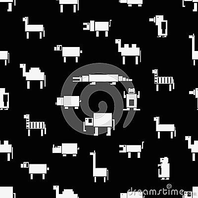 Black and white square digital simple retro animals pattern eps10 Vector Illustration