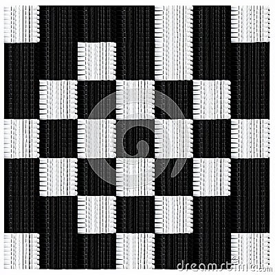 Black And White Square Pattern: Conceptual Embroidery Inspired Knitted 4x4 Grid Stock Photo