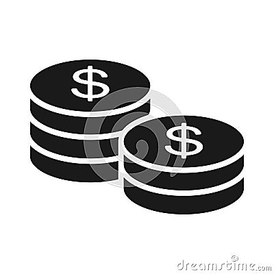 Black and white stack of coins icon Vector Illustration