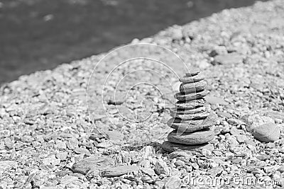 Black and White stack stone river side Stock Photo