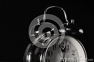 Black and White stainless steel old vintage clock alarm Stock Photo