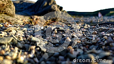 Black and white, stones, pebbles on the beach Stock Photo