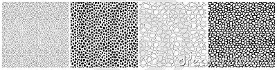 Black and white stones seamless patterns vector set. Irregular pebbles and rocks shapes repeated backdrop for web tiles Stock Photo